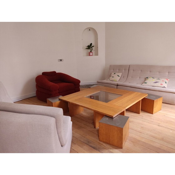 Image 1 of Vintage Couchtisch mit 4 kubischen Sitzen von Tecno, 1970