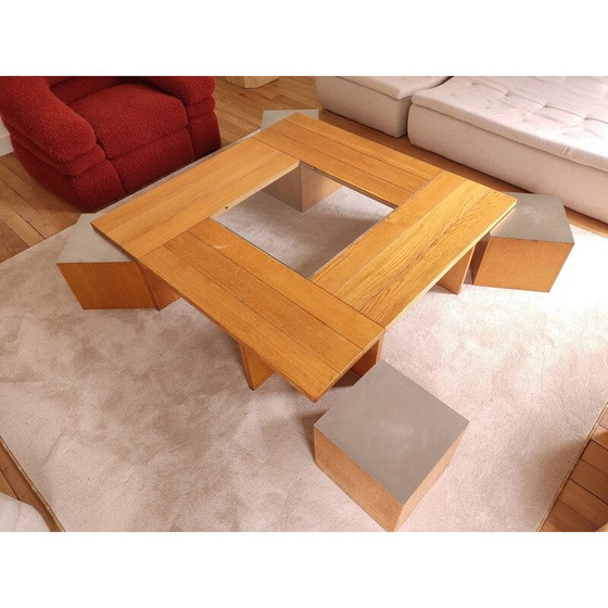 Image 1 of Vintage Couchtisch mit 4 kubischen Sitzen von Tecno, 1970