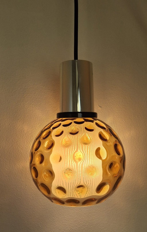 Vintage Lampe Hängeleuchte Bernstein Glas Glashütte Limburg Deutschland