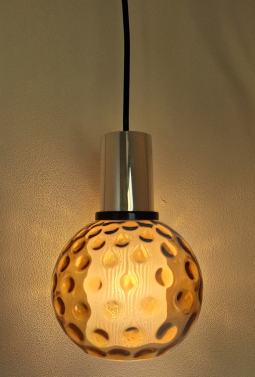 Vintage Lampe Hängeleuchte Bernstein Glas Glashütte Limburg Deutschland