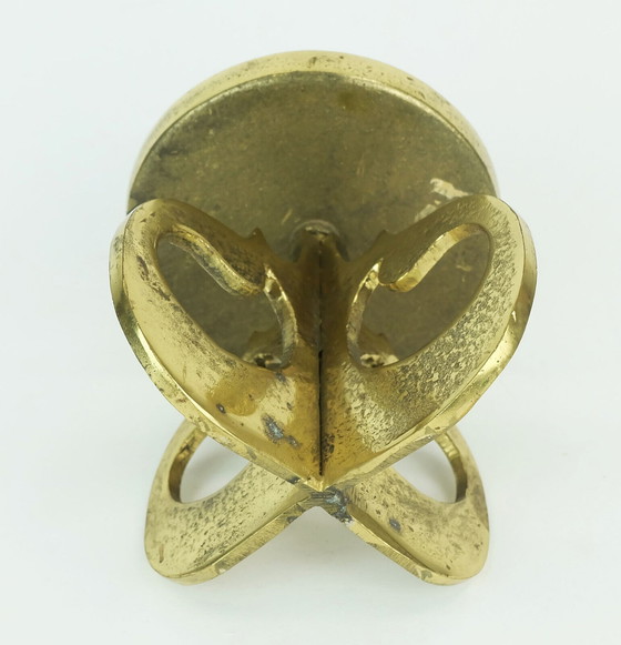 Image 1 of 1960er brutalistischer Messing-KERZENHALTER aus der Mitte des Jahrhunderts