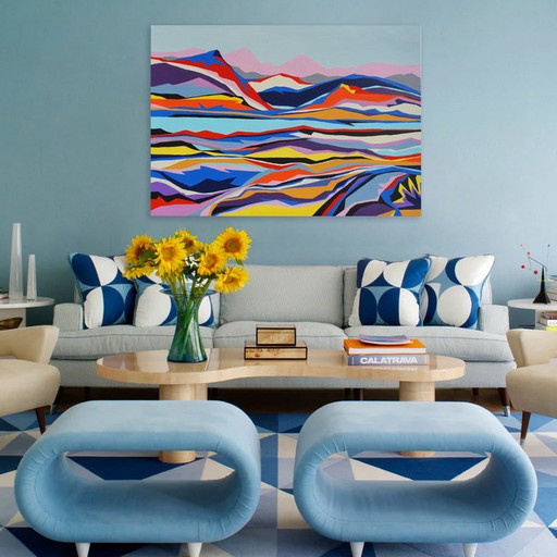 Rosa Berge 70X100Cm, Original Kunstwerk (One Of A Kind) Malerei, Acryl auf Leinen Leinwand Abmessungen Höhe 70Cm Breite 100Cm