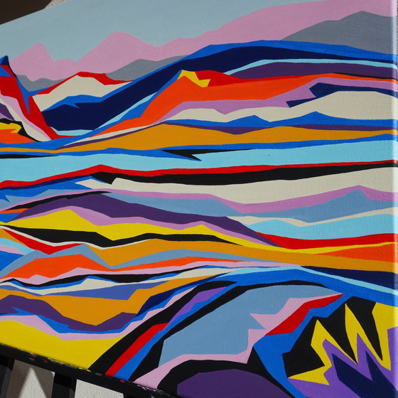 Image 1 of Rosa Berge 70X100Cm, Original Kunstwerk (One Of A Kind) Malerei, Acryl auf Leinen Leinwand Abmessungen Höhe 70Cm Breite 100Cm