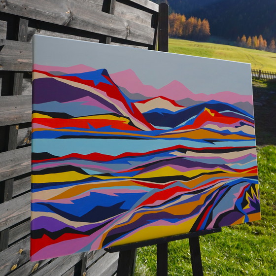 Image 1 of Rosa Berge 70X100Cm, Original Kunstwerk (One Of A Kind) Malerei, Acryl auf Leinen Leinwand Abmessungen Höhe 70Cm Breite 100Cm