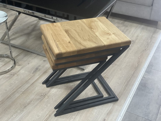 Image 1 of Massiv holz beistelltisch couchtisch 3-er set industrial design tische