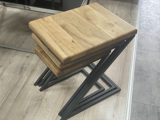 Image 1 of Massiv holz beistelltisch couchtisch 3-er set industrial design tische