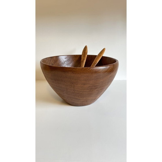 Image 1 of Vintage Salatschüssel und Besteck aus Teakholz