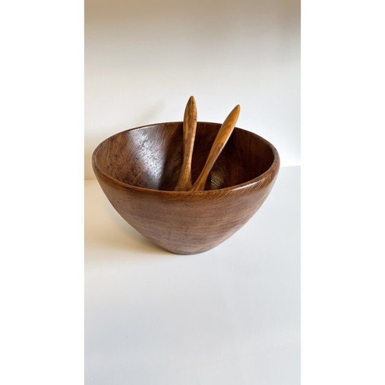Image 1 of Vintage Salatschüssel und Besteck aus Teakholz