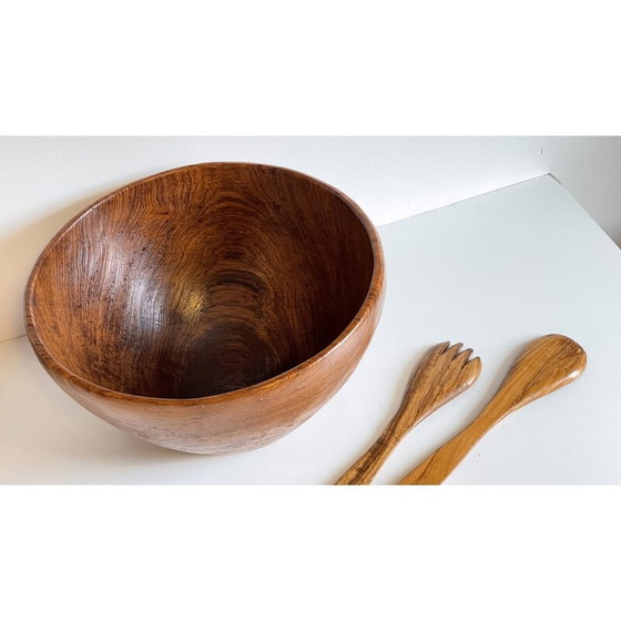 Image 1 of Vintage Salatschüssel und Besteck aus Teakholz