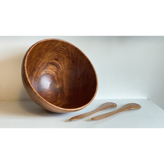Image 1 of Vintage Salatschüssel und Besteck aus Teakholz