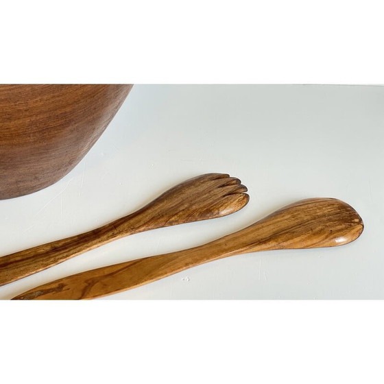 Image 1 of Vintage Salatschüssel und Besteck aus Teakholz