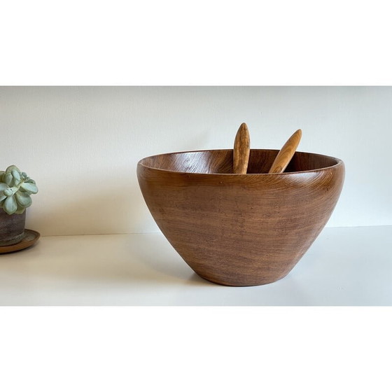 Image 1 of Vintage Salatschüssel und Besteck aus Teakholz