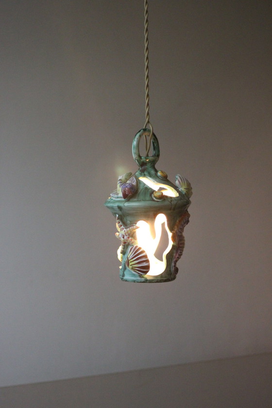 Image 1 of Vintage Keramik Sealife Laterne aus Vietri Sul Mare, Italien
