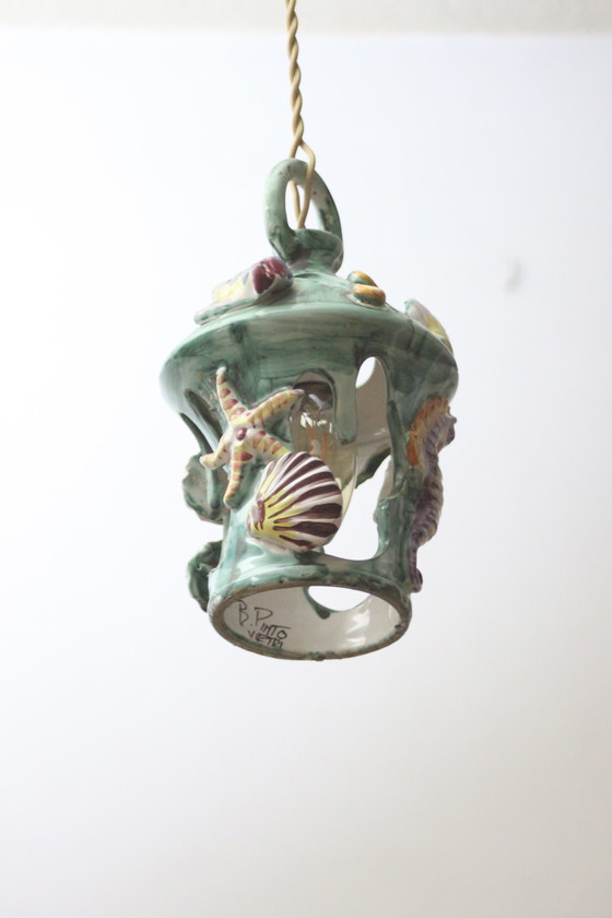Image 1 of Vintage Keramik Sealife Laterne aus Vietri Sul Mare, Italien