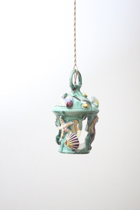 Image 1 of Vintage Keramik Sealife Laterne aus Vietri Sul Mare, Italien