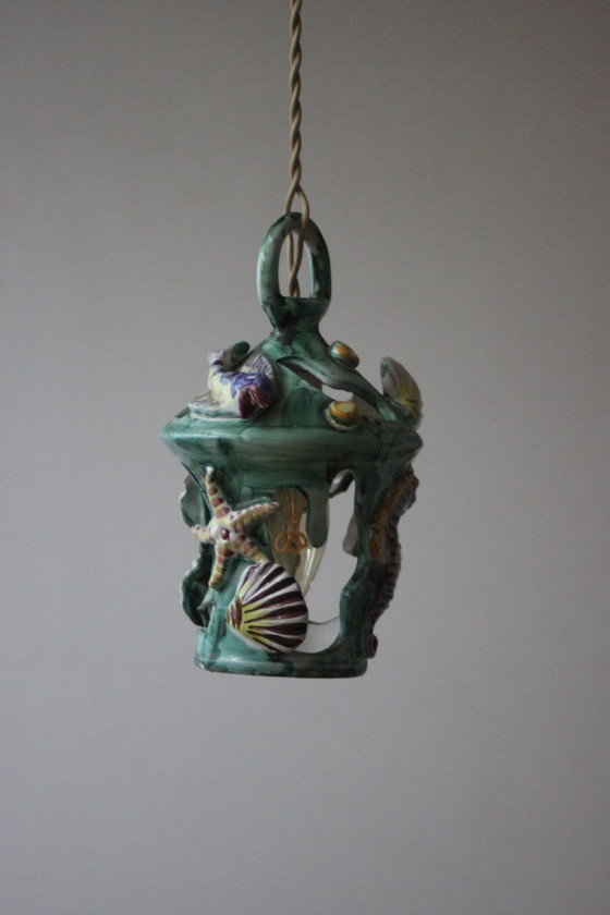 Image 1 of Vintage Keramik Sealife Laterne aus Vietri Sul Mare, Italien