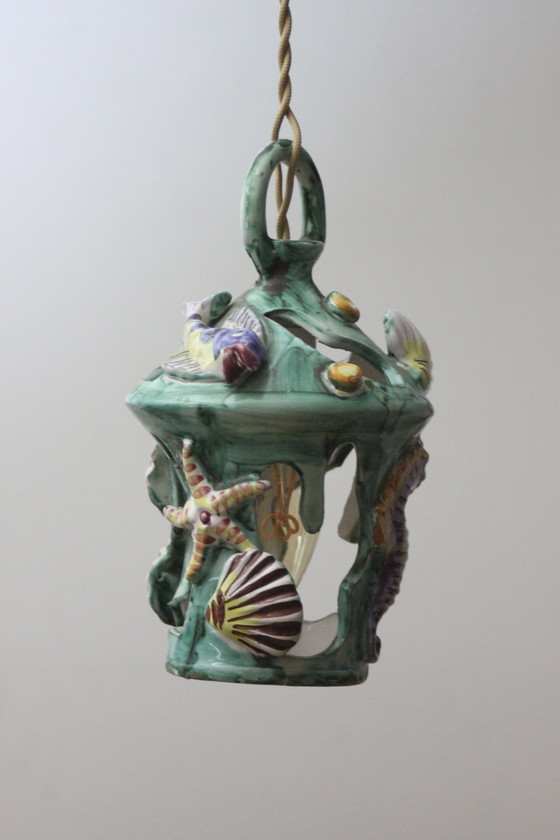 Image 1 of Vintage Keramik Sealife Laterne aus Vietri Sul Mare, Italien