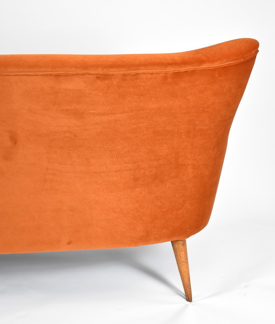 Image 1 of Dreisitziges Sofa aus Velours, Deutschland 1960er Jahre, rostig, restauriert