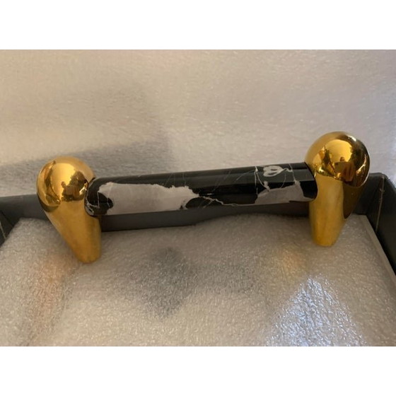 Image 1 of 4er-Set handgefertigter schwarzer weißer Marmor "Carrara" Italien, 1970