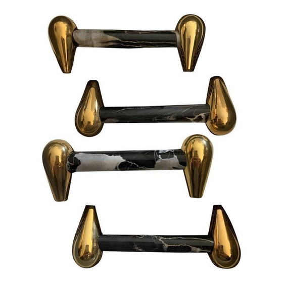 Image 1 of 4er-Set handgefertigter schwarzer weißer Marmor "Carrara" Italien, 1970