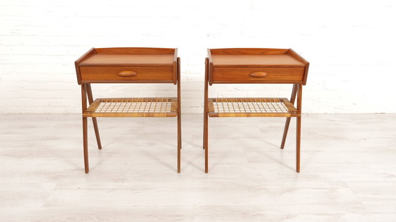 Image 1 of Set Dänische Nachttische | Vintage | Teak | Rattan