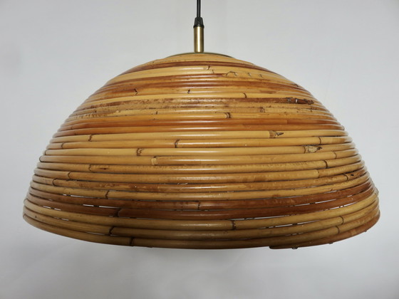 Image 1 of Große Hängeleuchte, Era Bonacina, Gabriella Crespi 60er Jahre Bambus, Rattan, Messing