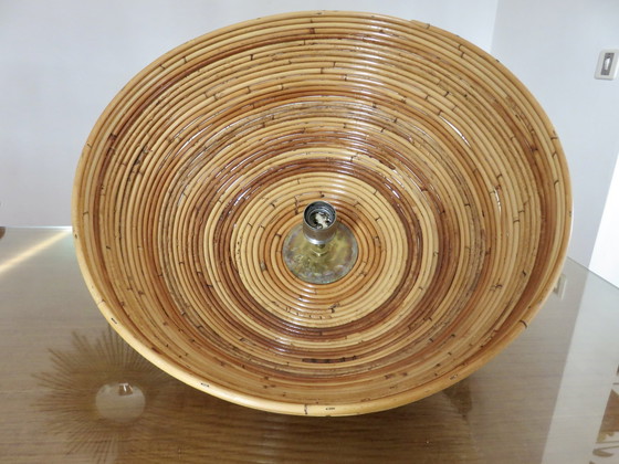 Image 1 of Große Hängeleuchte, Era Bonacina, Gabriella Crespi 60er Jahre Bambus, Rattan, Messing