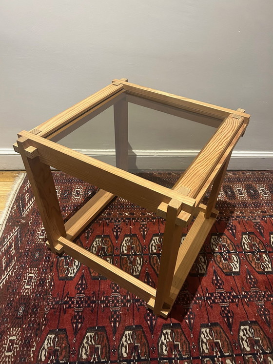 Image 1 of Brutalistischer Couchtisch aus Holz und Rauchglas