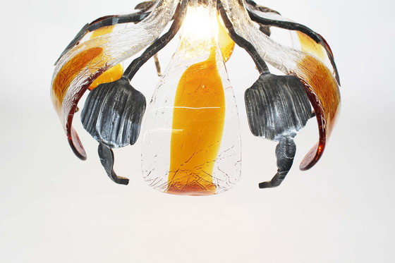 Image 1 of 1x Brutalistischer Kronleuchter aus rohem Eisen und Glas