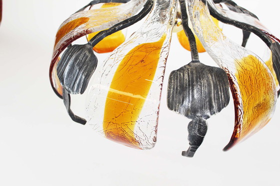 Image 1 of 1x Brutalistischer Kronleuchter aus rohem Eisen und Glas