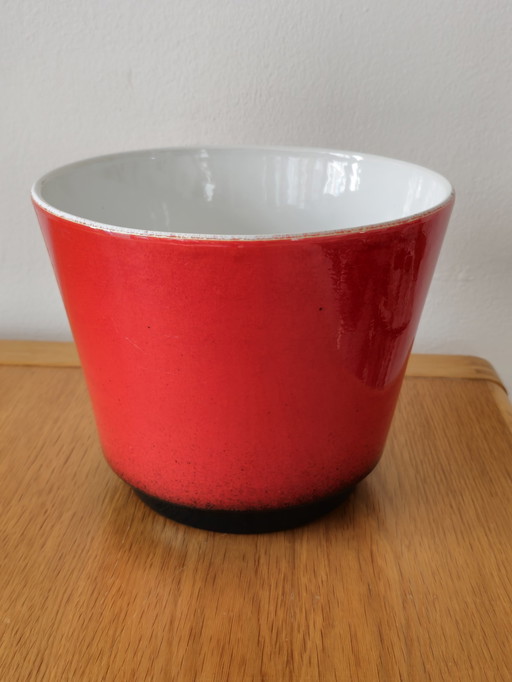 Großer Vintage Blumentopf Keramik Rot Blau