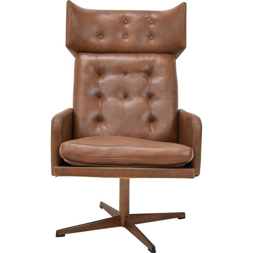 Mid Century Kunstleder Drehsessel, Tschechoslowakei 1960er Jahre