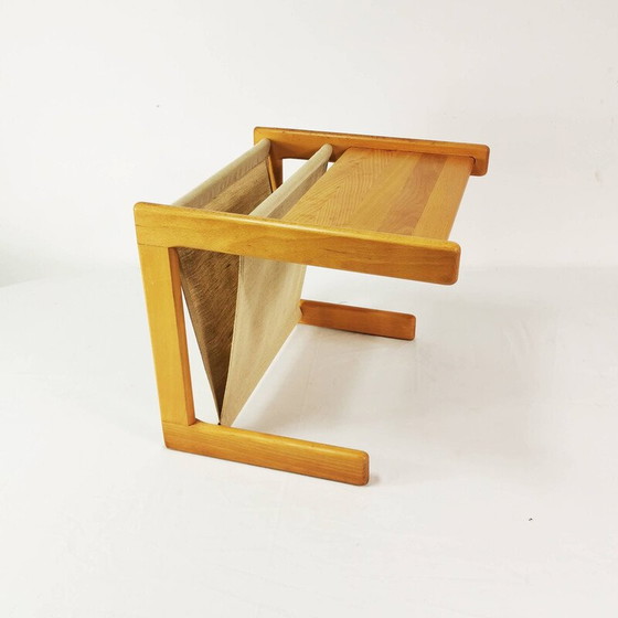 Image 1 of Vintage Tisch mit Zeitungsständer aus Buchenholz und Naturleinen, Dänemark 1970