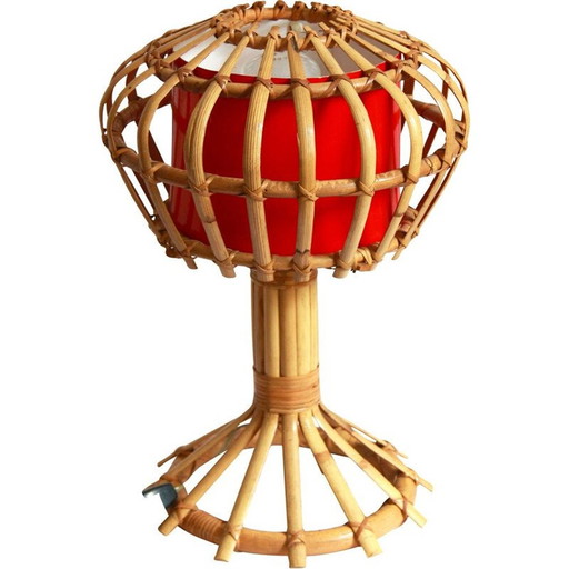 Torcia Tischlampe aus Korbgeflecht aus der Mitte des Jahrhunderts, Italien 1950er Jahre