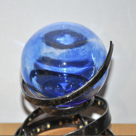 Image 1 of Metall Und Geblasenes Glas Lampe Blau, Stimmungslampe