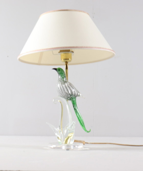 Image 1 of Lampe/Tischlampe Aus Muranoglas Mit Vogelskulptur, Italien, 1970Er Jahre