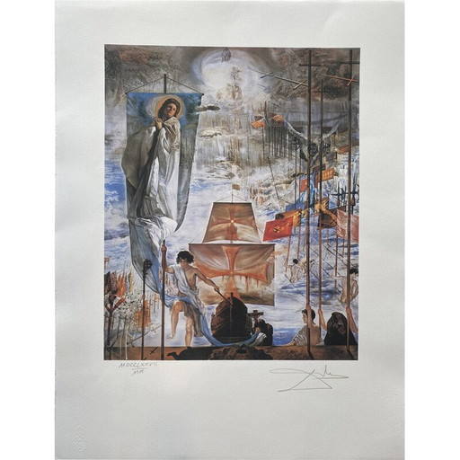 Alte Lithographie Die Entdeckung Amerikas von Salvador Dali, 1958er Jahre