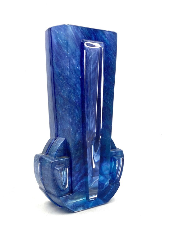 Image 1 of Art Deco Blaue Kristallvase, Daum Frankreich, Xx Jahrhundert