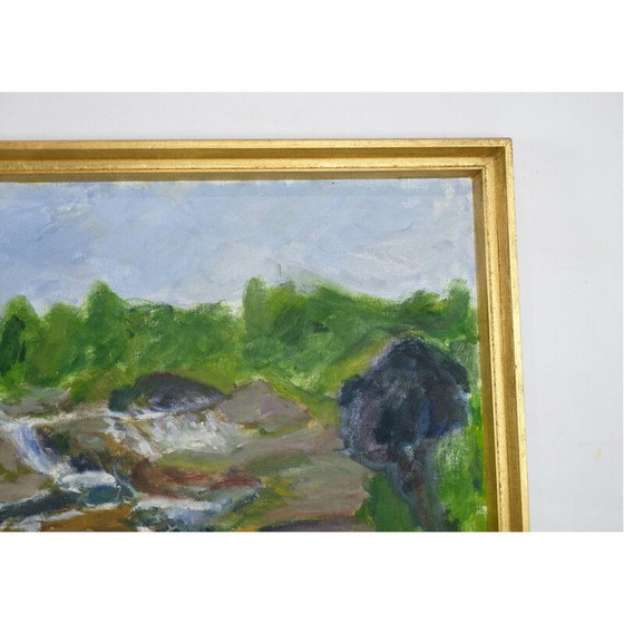 Image 1 of Vintage-Ölgemälde auf Leinwand mit grünen und braunen Farbtönen von Sixten Wiklund, 1950