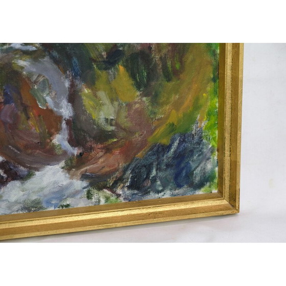 Image 1 of Vintage-Ölgemälde auf Leinwand mit grünen und braunen Farbtönen von Sixten Wiklund, 1950