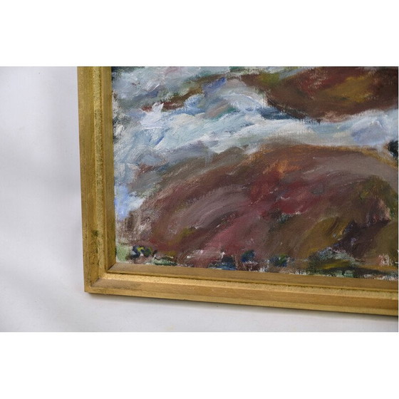 Image 1 of Vintage-Ölgemälde auf Leinwand mit grünen und braunen Farbtönen von Sixten Wiklund, 1950