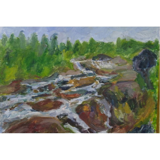 Image 1 of Vintage-Ölgemälde auf Leinwand mit grünen und braunen Farbtönen von Sixten Wiklund, 1950