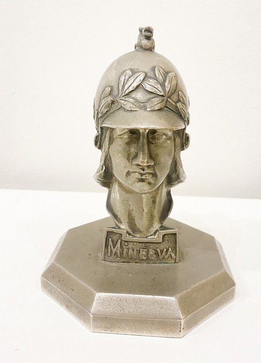 Minerva-Maskottchen in Metall nach Pierre De Soete, Sockel hinzugefügt, 1930, Belgien