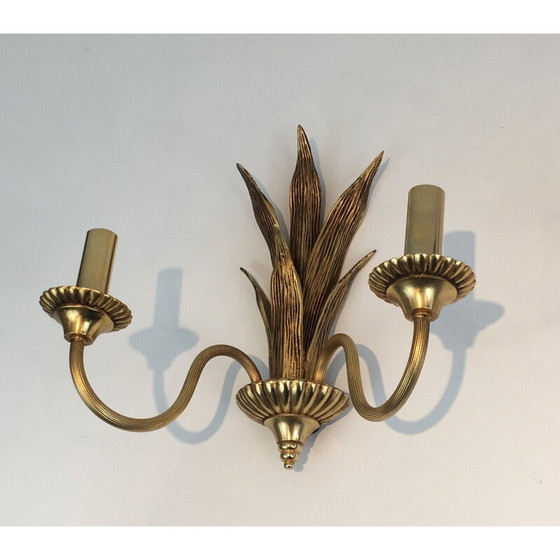 Image 1 of Paar Vintage-Wandleuchten aus Bronze und Messing mit Palmen, 1970
