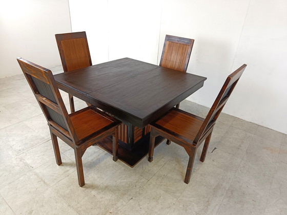 Image 1 of Esszimmerstühle aus Bambus mit hoher Rückenlehne und Tisch aus der Mid century