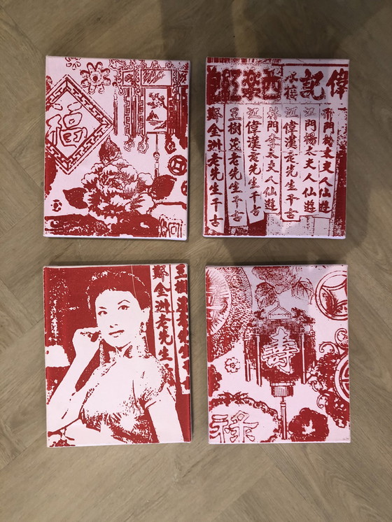 Image 1 of 4x Siebdruck Lilian van Stekelenburg 'Shanghai Surprise' in Pink/Rot