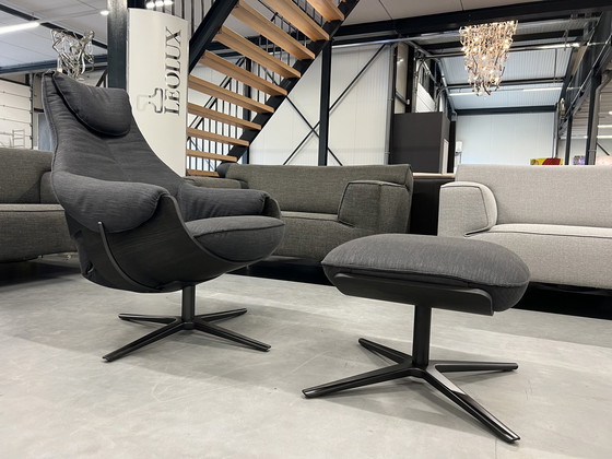 Image 1 of Neuer cremefarbener Leolux -Sessel mit Ottoman-Stoff