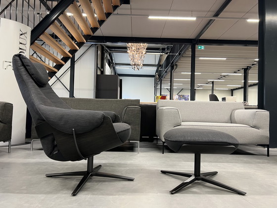 Image 1 of Neuer cremefarbener Leolux -Sessel mit Ottoman-Stoff