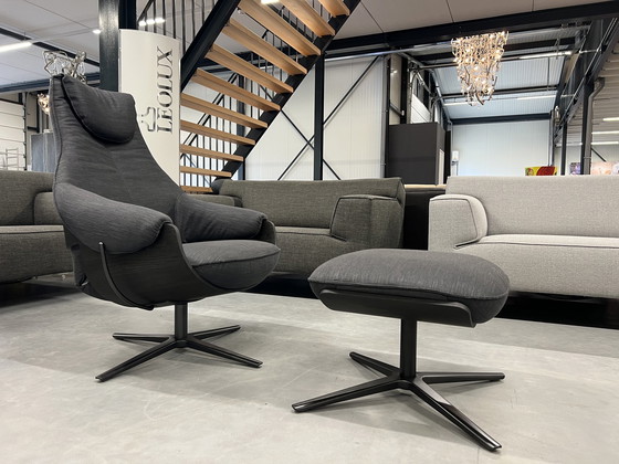 Image 1 of Neuer cremefarbener Leolux -Sessel mit Ottoman-Stoff