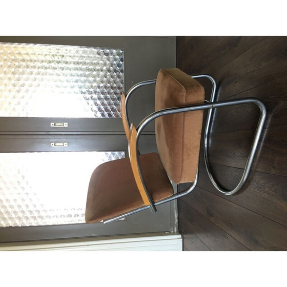 Image 1 of Vintage 436 Lounge Chair für D3 Rotterdam aus braunem Stoff und Stahlrohr